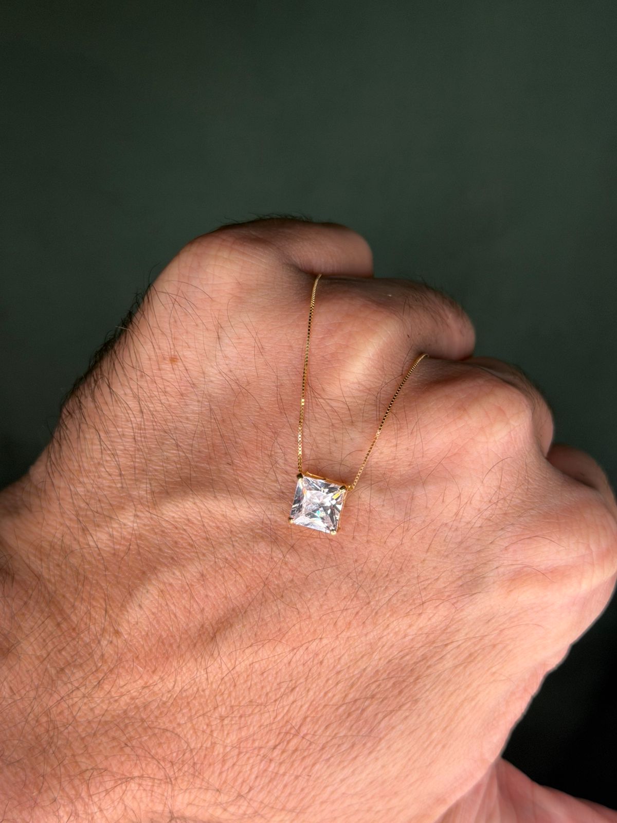 Colar Quadradinho Cristal OURO 18K