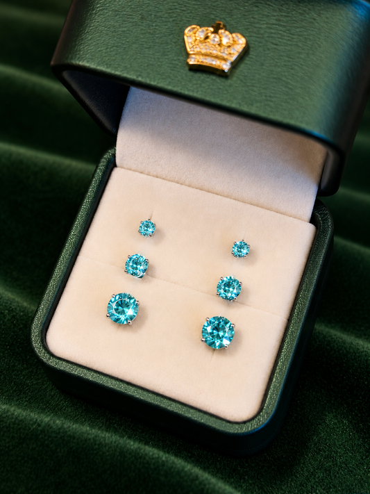 Trio Brincos Round Aqua Steel