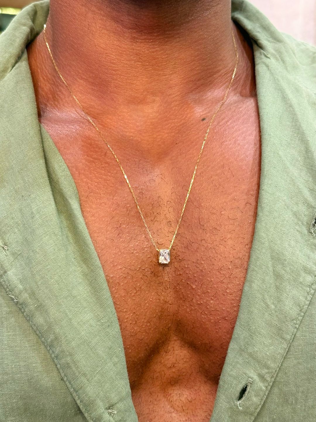 Colar Quadradinho Cristal OURO 18K