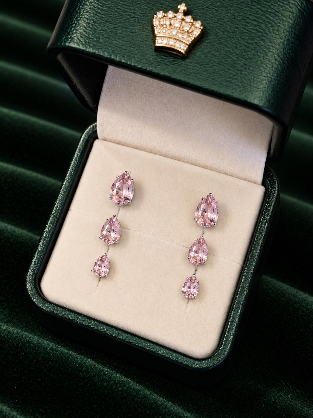 Trio Brincos Gota Baby Pink Steel