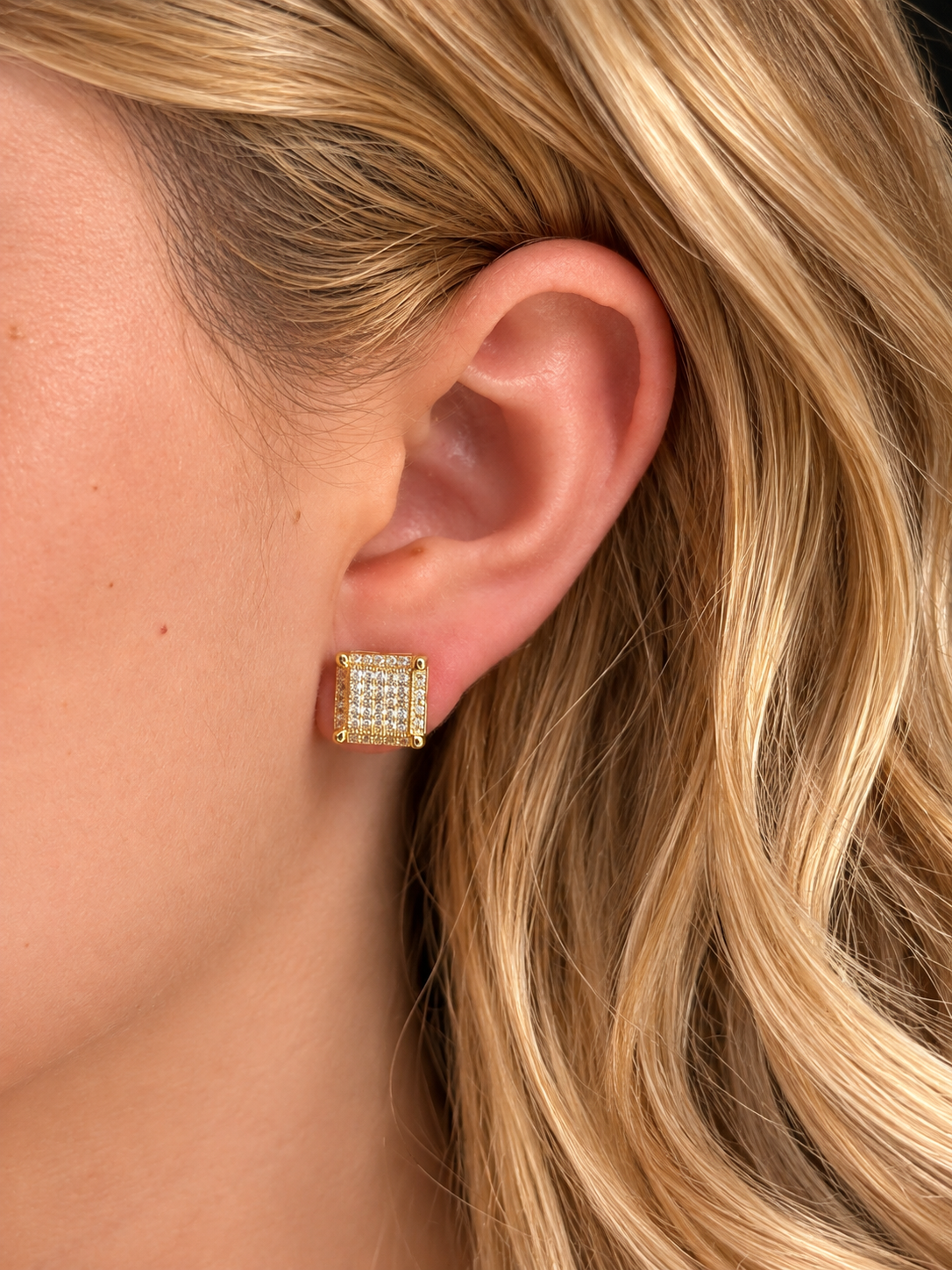 Brinco Squares Cristal Dourado