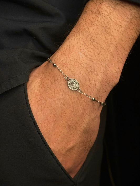 Pulseira Medalinha São Bento Steel